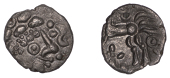 British Iron Age, DOBUNNI, Uninscribed issues, silver Unit, Cotswold Eagle type [Head Type D], moon head right,...
