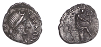 British Iron Age, CATUVELLAUNI and TRINOVANTES, Cunobelin (c. AD 8-41), silver Unit, Lyre Player type, bust right,...