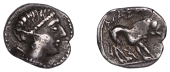 Continental Iron Age, GAUL, Massalia, Drachm, 3rd-2nd Century BC, head of Artemis right, wearing earring and pearl...