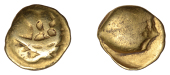 British Iron Age, GALLO-BELGIC, Uninscribed issues, gold Quarter-Stater, series Cd, ‘two men in a boat’ design,...