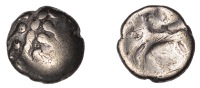 Continental Iron Age, GAUL, Carnutes, gold Quarter-Stater, stylised laureate head facing right, rev. horse bounding...