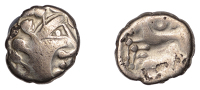 Continental Iron Age, GAUL, Carnutes, gold Quarter-Stater, stylised laureate head facing right, rev. horse bounding...