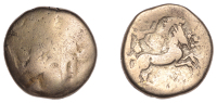 Continental Iron Age, ARMORICA, Baiocasses, electrum Stater, c. 1st Century BC, Lyre type, trace of stylised and...