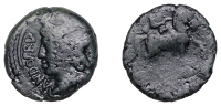 Continental Iron Age, GAUL, Atrebates, bronze Unit, c. 50-30 BC, helmeted and draped bust left, andobrv before, rev....
