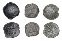 Continental Iron Age, GAUL, Aulerci Eburovices, bronze Units (3), class I, Boar Alone type, laurel dividing flan,...