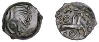 Continental Iron Age, GAUL, Aulerci Eburovices, bronze Unit, Epigraph type, stylised head left, long locks of hair,...