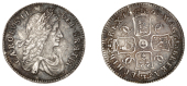 Charles II (1660-1685), Shilling, 1663, first bust, harp with 7 strings (ESC 500; S 3371). About very fine, but with...