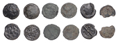 Continental Iron Age, NORTHWEST GAUL, Durocasses, cast Potins (6), celticised head left, long hair ending in three...