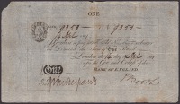 Bank of England, Abraham Newland, £1, 14 April 1801, serial number 9353, two manuscript signatures, rectangular...