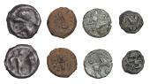 Continental Iron Age, GAUL, Veliocasses, bronze Unit, figure running right, small boar on arm, ring behind, rev....