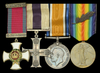 A very good Great War D.S.O., M.C., group of four awarded to Major G.L.D. Rewcastle, Royal Garrison Artillery, who...