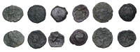 Continental Iron Age, GAUL, Ambiani, bronze Units (2), trace of two opposing wolves, rev. horse galloping left,...