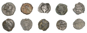 Continental Iron Age, GAUL, Turones, cast Potins (10), stylised head left, rev. bull charging left (DT 3508-09; LT...
