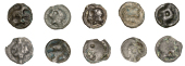 Continental Iron Age, GAUL, Turones, cast Potins (10), stylised head left, rev. bull charging left (DT 3508-09; LT...