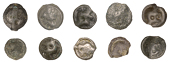 Continental Iron Age, GAUL, Turones, cast Potins (10), stylised head left, rev. bull charging left (DT 3508-09; LT...