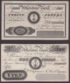 Atherstone Bank, for Wm. Chapman & Jno. Hood Chapman, black-and-white obverse proof £10, 182-, no serial number or...