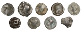Continental Iron Age, GAUL, Uncertain attribution, cast Potins (3), helmeted head left, rev. bull charging right (DT...