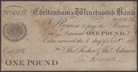 Cheltenham & Winchcomb Bank, for Thos Fisher & Thos Ashmore, £1, 8 September 1818, serial number 838H, Thos Ashmore...