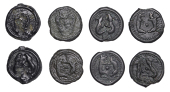 Continental Iron Age, NORTHEAST GAUL, Suessiones, cast Potins (4), two goats facing each other, pellet-in-ring...
