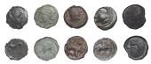 Continental Iron Age, NORTHEAST GAUL, Suessiones, bronze Units (5), helmeted head left, rev. Pegasus leaping left,...