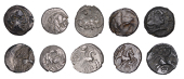 Continental Iron Age, CENTRAL GAUL, Pictones, silver Drachms (4), head facing right, hair in large locks, rev....