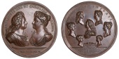 The Royal Family, 1732, a copper medal by J. Croker and J.S. Tanner, busts of George II and Queen Caroline...