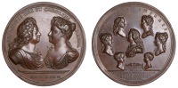The Royal Family, 1732, a copper medal by J. Croker and J.S. Tanner, busts of George II and Queen Caroline...