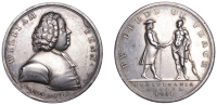 William Penn, 1775, a silver medal by L. Pingo, bust right, rev. standing figure of Penn greeting an American Indian...