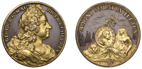 George I, Death, 1727, a damascened copper medal by J. Dassier, laureate and draped bust right, rev. Britannia...