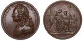 State of England, 1750, a copper medal by J.A. Dassier, laureate and armoured bust of George II left, rev. seated...