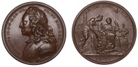 State of England, 1750, a copper medal by J.A. Dassier, laureate and armoured bust of George II left, rev. seated...
