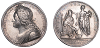 George II, Coronation, 1727, a silver medal by J. Croker, laureate bust left, rev. King, enthroned, being crowned by...