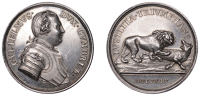 Jacobite Rebels Retreat to Scotland, 1745, a silver medal by T. Pingo, armoured bust of the Duke of Cumberland...