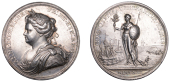 Peace of Utrecht, 1713, a silver medal by J. Croker, laureate and draped bust of Anne left, rev. Britannia standing,...