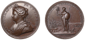 Peace of Utrecht, 1713, a copper medal by J. Croker, laureate and draped bust of Anne left, rev. Britannia standing,...