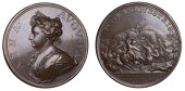 Battle of Almenara, 1710, a copper medal by J. Croker, laureate and draped bust of Anne left, rev. battle scene,...