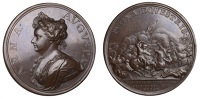 Battle of Almenara, 1710, a copper medal by J. Croker, laureate and draped bust of Anne left, rev. battle scene,...