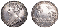 Anne, Coronation, 1702, a silver medal, unsigned [by J. Croker], draped bust left, rev. Anne, as Pallas, standing,...