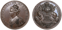 Union of England and Scotland, 1707, a copper medal by J. Croker, crowned and draped bust of Anne left, rev. crowned...