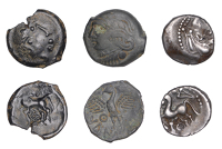 Continental Iron Age, GAUL, Bituriges Cubi, bronze Unit, celticised draped bust left, long curly hair, rev. eagle...