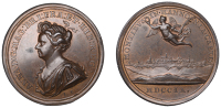 Capture of Mons, 1709, a copper medal by J. Croker and S. Bull, draped bust of Anne left, rev. view of Mons, Victory...