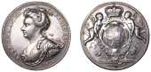 Union of England and Scotland, 1707, a silver medal by J. Croker and S. Bull, bust of Anne left, rev. arms of...