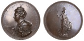 Union of England and Scotland, 1707, a copper medal, unsigned [by J. Croker], crowned bust of Anne left, rev. Anne,...