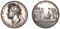 George IV, Coronation, 1821, a silver medal by B. Pistrucci, laureate bust left, rev. Britannia, Scotia and Hibernia...