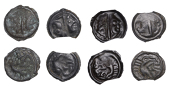 Continental Iron Age, GAUL, Lingones, Oyinδia, cast Potins (4), janiform head divided by line, rev. boar standing...