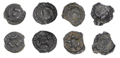 Continental Iron Age, GAUL, Lingones, Oyinδia, cast Potins (4), three horn shape ornaments surrounding central...