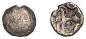 Continental Iron Age, GAUL, Remi, gold Quarter-Stater, trace of design, rev. horse standing right, star below, 1.04g...