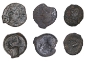 Continental Iron Age, GAUL, Remi, Atisios, bronze Units (2), head left, rev. lion left, dolphin-like creature below,...