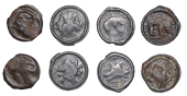 Continental Iron Age, GAUL, Remi, cast Potins (4), celticised head left, rev. warrior walking right, holding spear,...