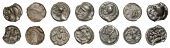 Continental Iron Age, GAUL, Senones, cast Potins (7), stylised helmeted head left, rev. horse standing left, five...